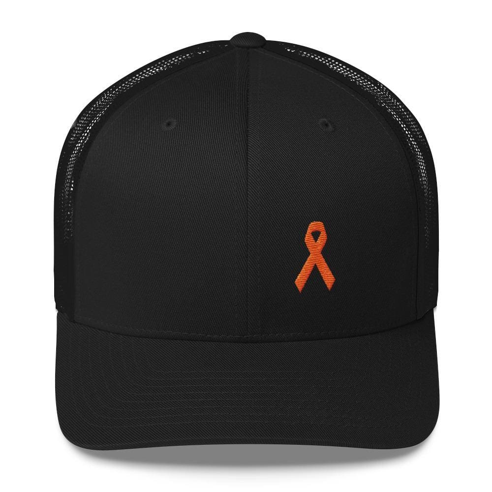 Leukemia Awareness Snapback Trucker Hat with Orange Ribbon - One-size / Black - Hats