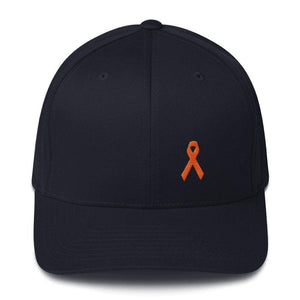 Leukemia Awareness Twill Flexfit Fitted Hat With Orange Ribbon - S/m / Dark Navy - Hats
