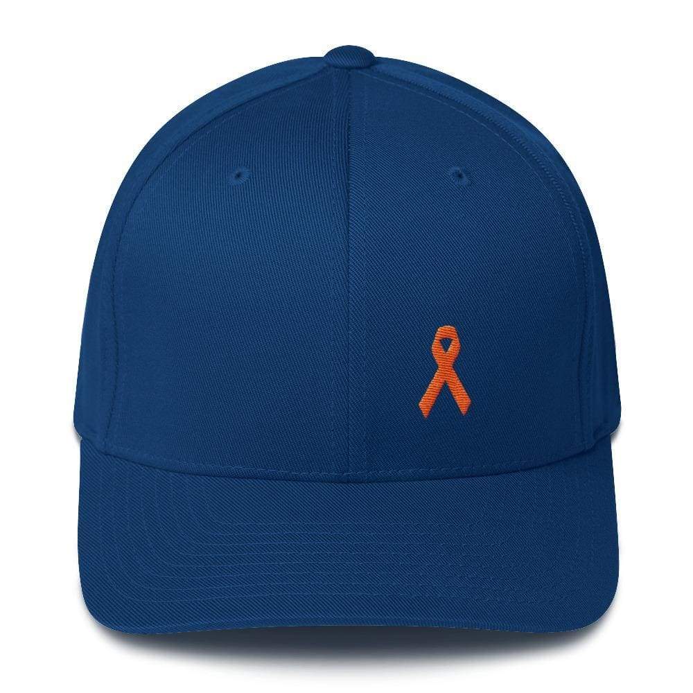 Leukemia Awareness Twill Flexfit Fitted Hat With Orange Ribbon - S/m / Royal Blue - Hats