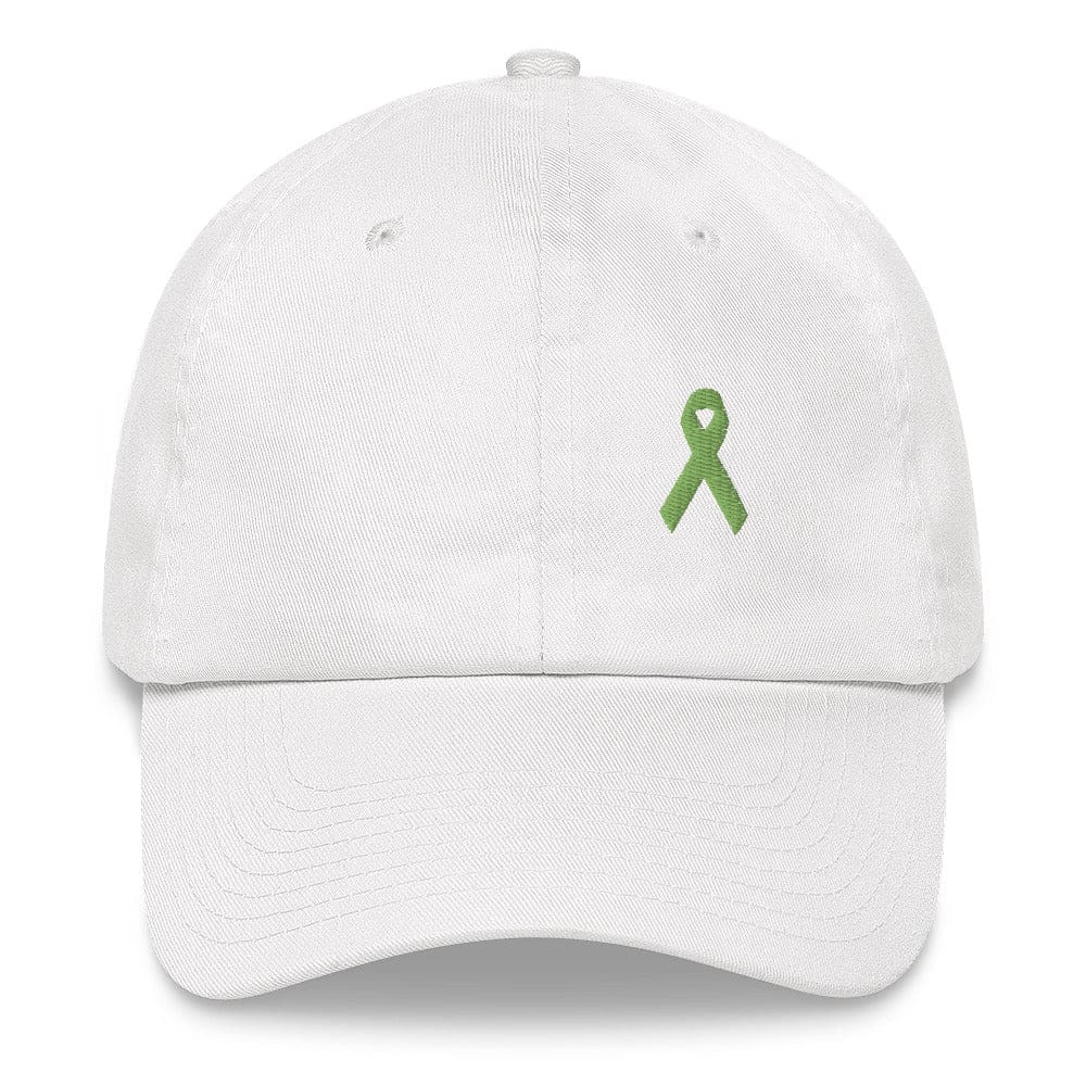 Lymphoma Awareness Adjustable Hat with Green Ribbon - White