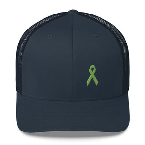 Lymphoma Awareness Snapback Trucker Hat with Green Ribbon - One-size / Navy - Hats