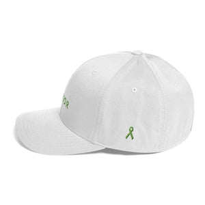 Lymphoma Awareness Twill Fitted Flexfit Hat With Warrior & Green Ribbon - Hats