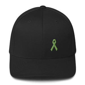 Lymphoma Awareness Twill Flexfit Fitted Hat With Green Ribbon - S/m / Black - Hats