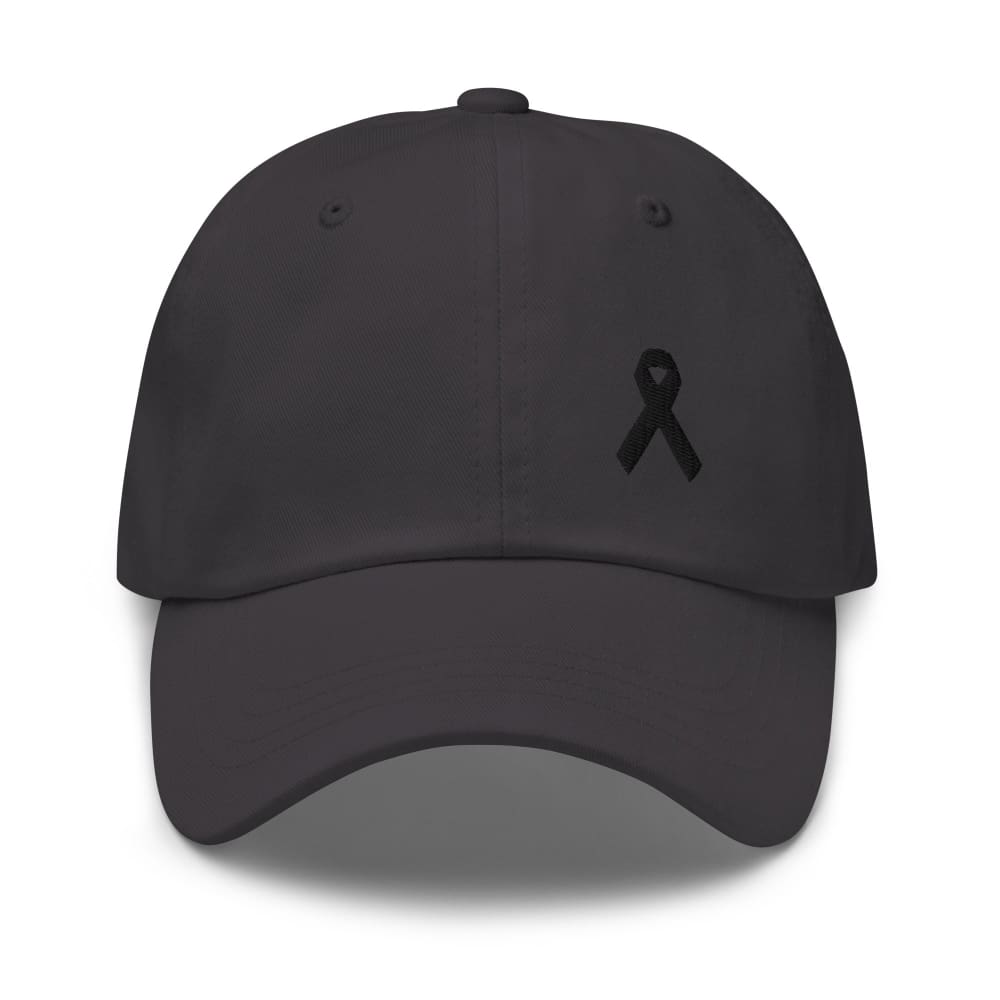 Melanoma and Skin Cancer Awareness Dad Hat with Black Ribbon - Dark Grey
