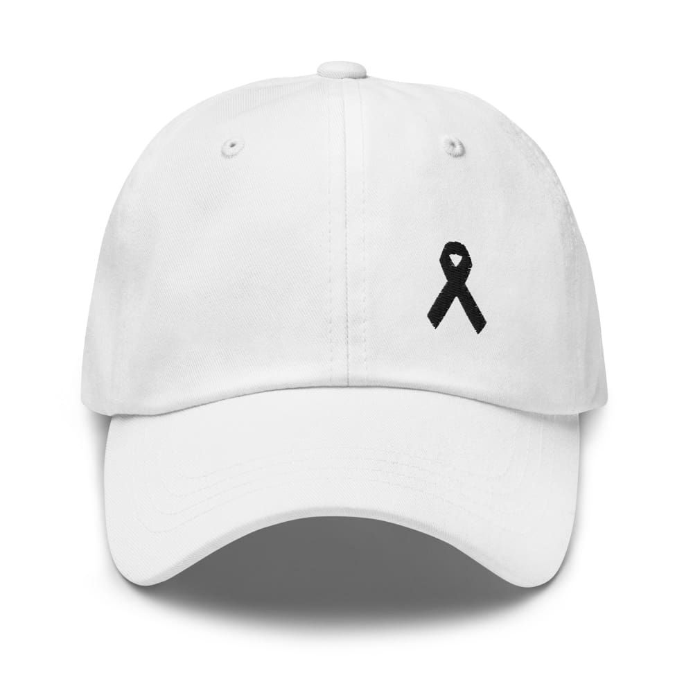 Melanoma and Skin Cancer Awareness Dad Hat with Black Ribbon - White