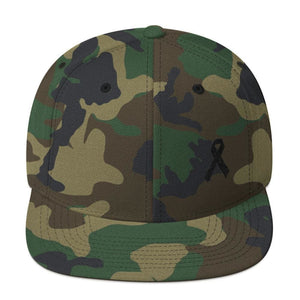 Melanoma and Skin Cancer Awareness Flat Brim Snapback Hat with Black Ribbon - One-size / Green Camo - Hats