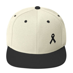 Melanoma and Skin Cancer Awareness Flat Brim Snapback Hat with Black Ribbon - One-size / Natural/ Black - Hats