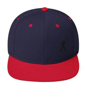Melanoma and Skin Cancer Awareness Flat Brim Snapback Hat with Black Ribbon - One-size / Navy/ Red - Hats