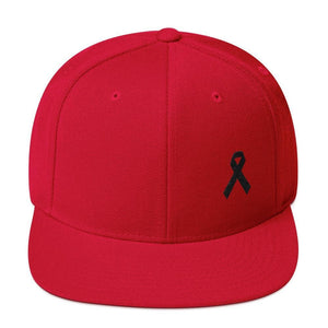 Melanoma and Skin Cancer Awareness Flat Brim Snapback Hat with Black Ribbon - One-size / Red - Hats