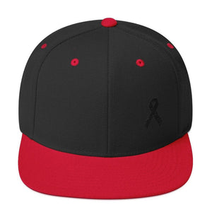 Melanoma and Skin Cancer Awareness Flat Brim Snapback Hat with Black Ribbon - One-size / Black/ Red - Hats