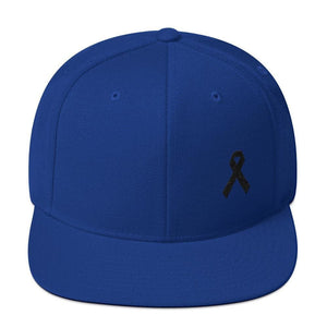 Melanoma and Skin Cancer Awareness Flat Brim Snapback Hat with Black Ribbon - One-size / Royal Blue - Hats