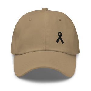 Melanoma & Skin Cancer Awareness Dad Hat with Black Ribbon - Khaki