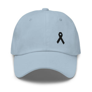 Melanoma & Skin Cancer Awareness Dad Hat with Black Ribbon - Light Blue