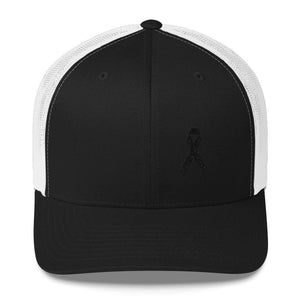 Melanoma & Skin Cancer Awareness Snapback Trucker Hat with Black Ribbon - One-size / Black/ White - Hats