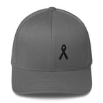 Melanoma & Skin Cancer Awareness Twill Flexfit Fitted Hat with Black Ribbon