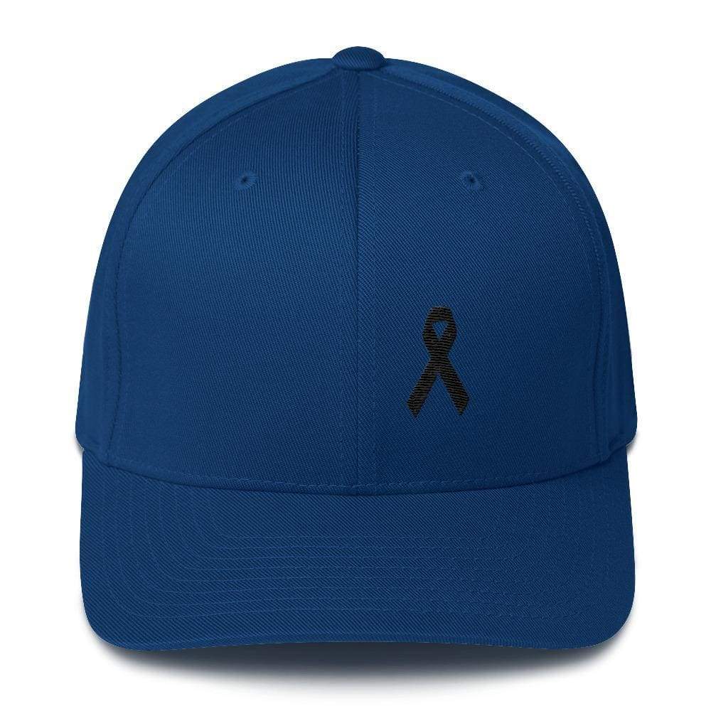 Melanoma & Skin Cancer Awareness Twill Flexfit Fitted Hat With Black Ribbon - S/m / Royal Blue - Hats