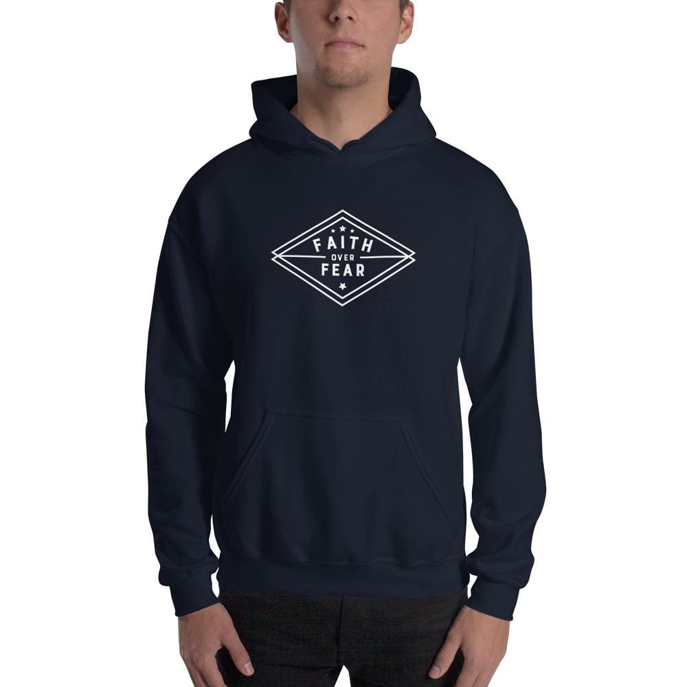 Mens Faith over Fear Diamond Christian Hoodie Sweatshirt - S / Navy - Sweatshirts