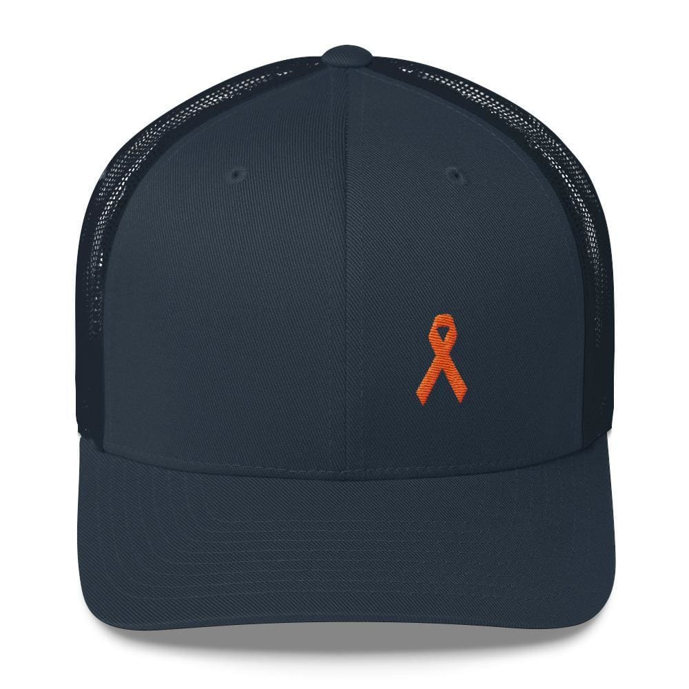 MS Awareness Orange Ribbon Snapback Trucker Hat - One-size / Navy - Hats