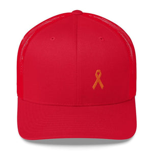 MS Awareness Orange Ribbon Snapback Trucker Hat - One-size / Red - Hats