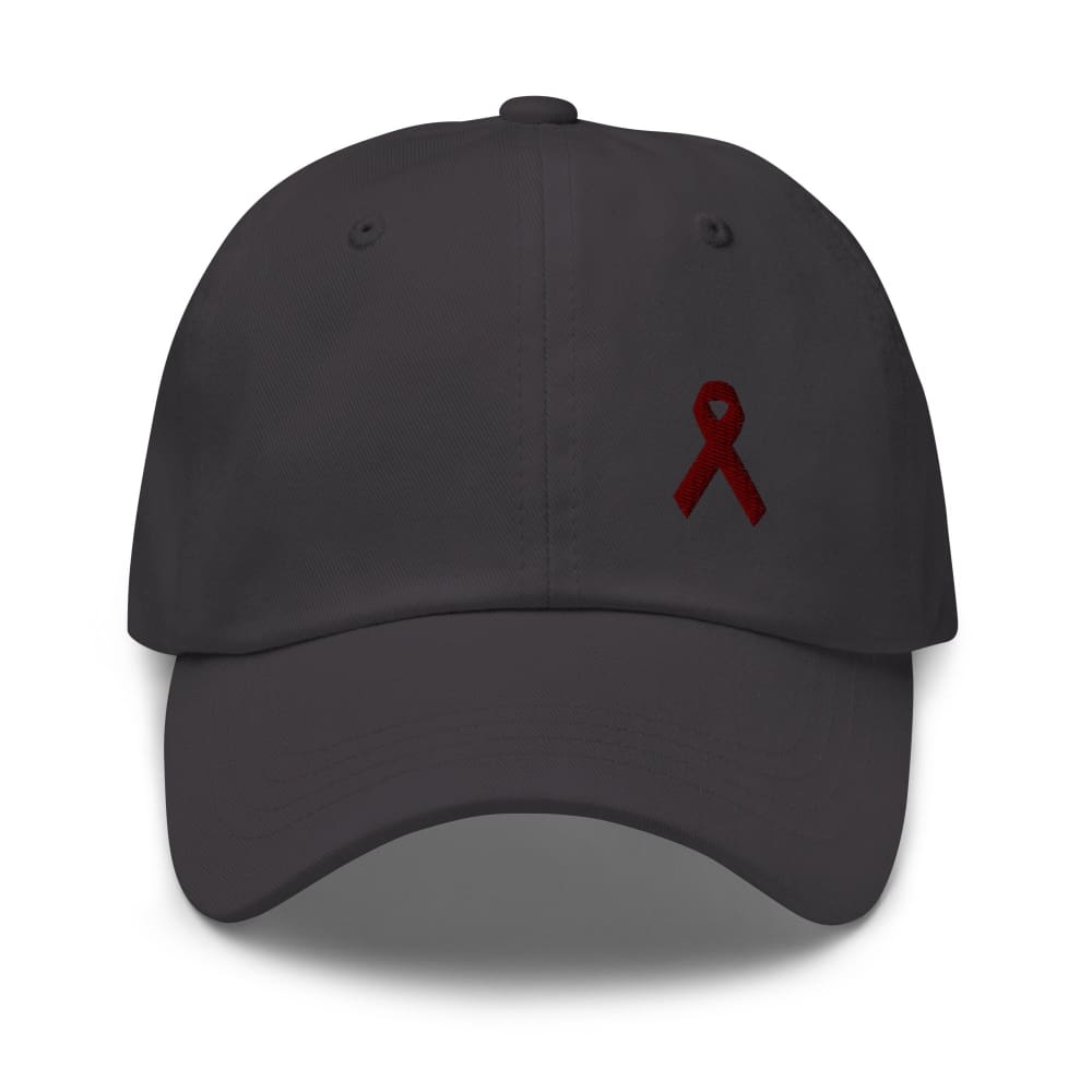 Multiple Myeloma Awareness Dad Hat with Burgundy Ribbon - Dark Grey