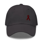 Multiple Myeloma Awareness Dad Hat with Burgundy Ribbon