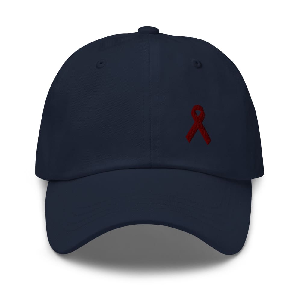 Multiple Myeloma Awareness Dad Hat with Burgundy Ribbon - Navy