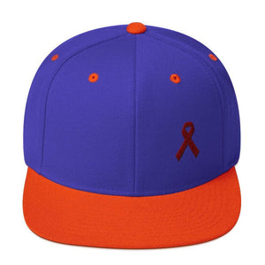 Multiple Myeloma Awareness Flat Brim Snapback Hat with Burgundy Ribbon - One-size / Royal/ Orange - Hats