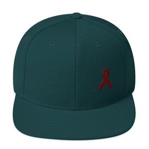 Multiple Myeloma Awareness Flat Brim Snapback Hat with Burgundy Ribbon - One-size / Spruce - Hats