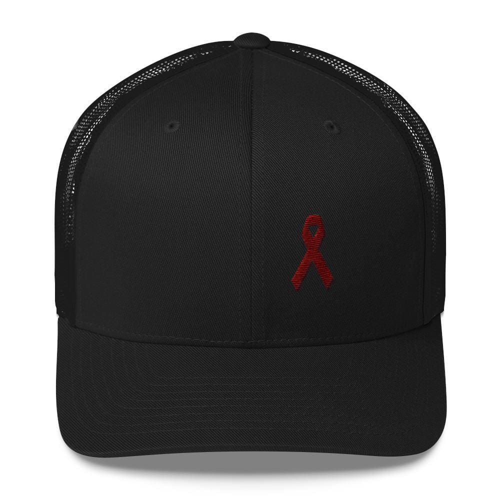 Multiple Myeloma Awareness Hat - Burgundy Ribbon - One-size / Black - Hats