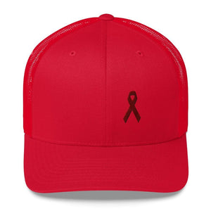 Multiple Myeloma Awareness Hat - Burgundy Ribbon - One-size / Red - Hats