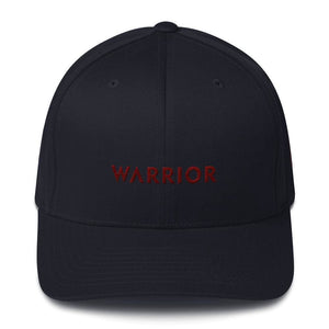 Multiple Myeloma Awareness Twill Flexfit Fitted Hat - Warrior & Burgundy Ribbon - S/M / Dark Navy - Hats