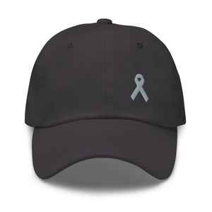 Parkinson’s Awareness & Brain Tumor Awareness Dad Hat with Grey Ribbon - Dark Grey