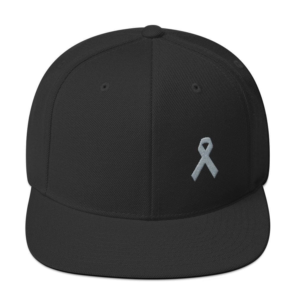 Parkinsons Awareness & Brain Tumor Awareness Flat Brim Snapback Hat with Grey Ribbon - One-size / Black - Hats