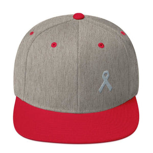 Parkinsons Awareness & Brain Tumor Awareness Flat Brim Snapback Hat with Grey Ribbon - One-size / Heather Grey/ Red - Hats