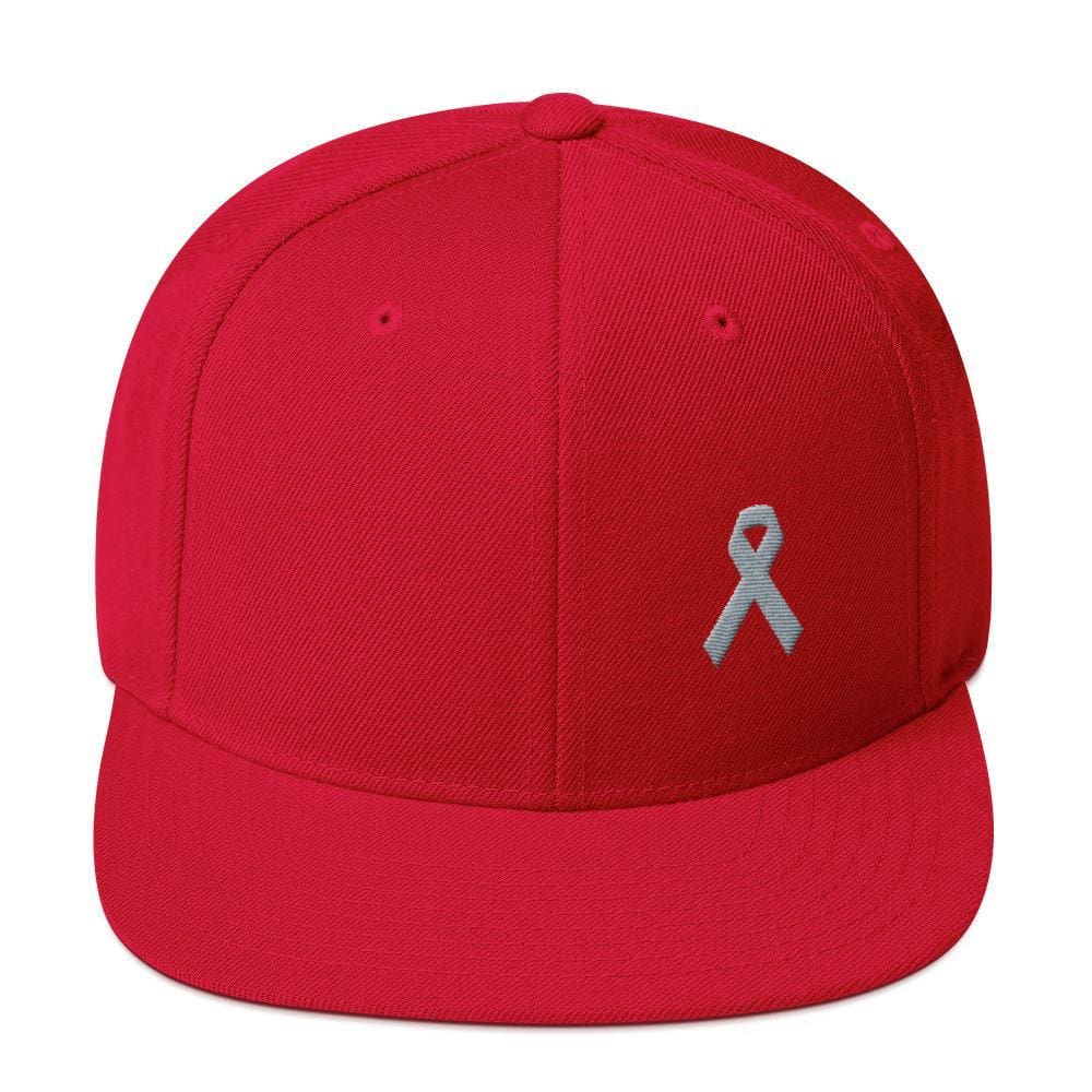 Parkinsons Awareness & Brain Tumor Awareness Flat Brim Snapback Hat with Grey Ribbon - One-size / Red - Hats