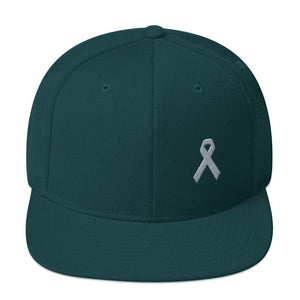 Parkinsons Awareness & Brain Tumor Awareness Flat Brim Snapback Hat with Grey Ribbon - One-size / Spruce - Hats