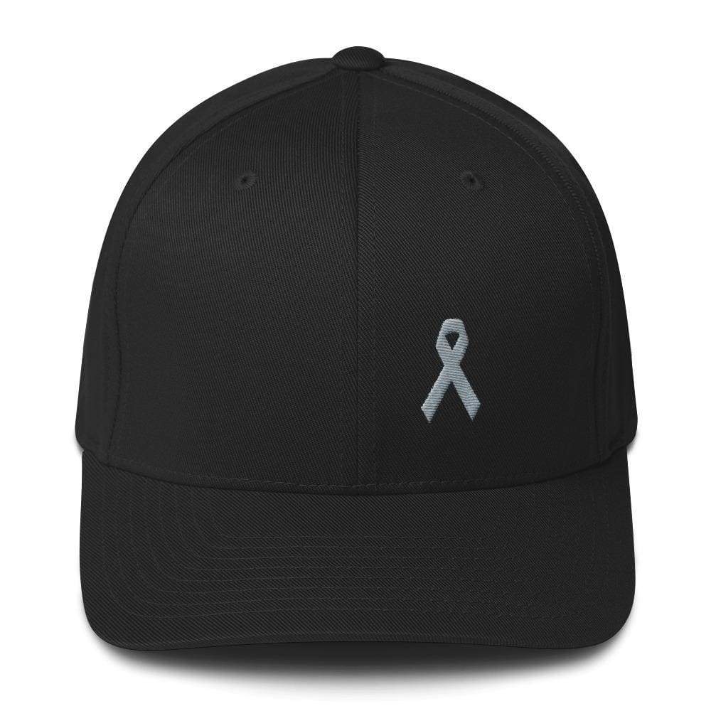 Parkinsons Awareness & Brain Tumor Awareness Twill Flexfit Fitted Hat With Grey Ribbon - S/m / Black - Hats