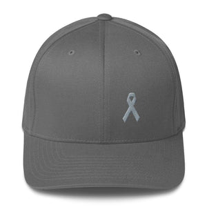 Parkinsons Awareness & Brain Tumor Awareness Twill Flexfit Fitted Hat With Grey Ribbon - S/m / Grey - Hats