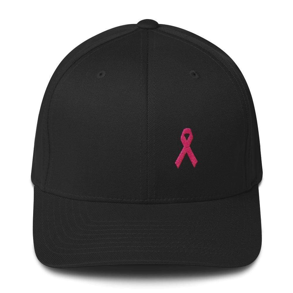 Pink Ribbon Fitted Flexfit Hat - Breast Cancer Awareness Hat - S/m / Black - Hats