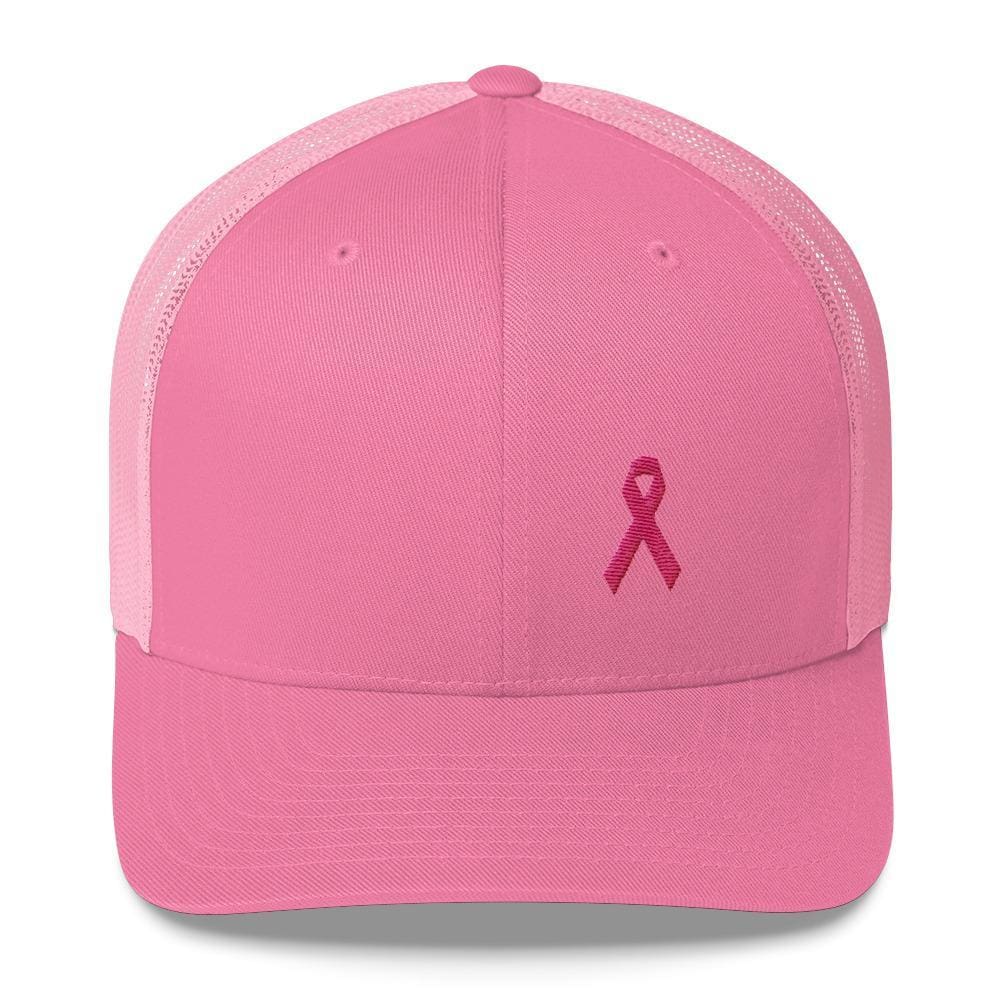 Pink Ribbon Snapback Trucker Hat - Breast Cancer Awareness Trucker - One-size / Pink - Hats