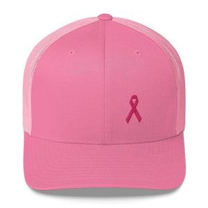 Pink Ribbon Snapback Trucker Hat - Breast Cancer Awareness Trucker - One-size / Pink - Hats