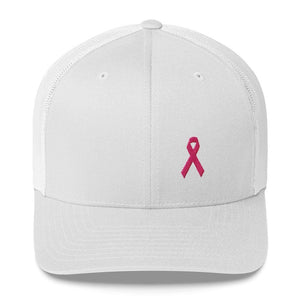Pink Ribbon Snapback Trucker Hat - Breast Cancer Awareness Trucker - One-size / White - Hats