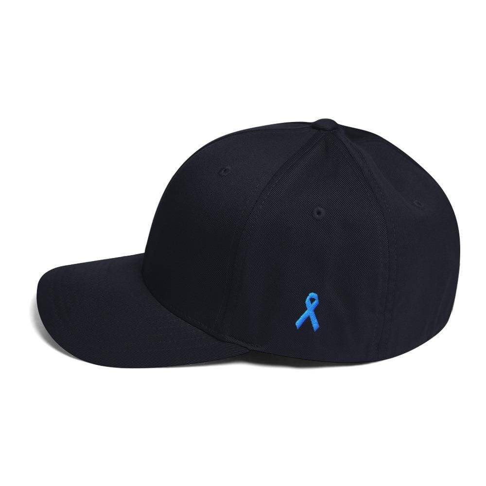 Prostate Cancer Awareness Fitted Hat With Ribbon On The Side - S/m / Dark Navy - Hats