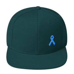 Prostate Cancer Awareness Flat Brim Snapback Hat with Light Blue Ribbon - One-size / Spruce - Hats
