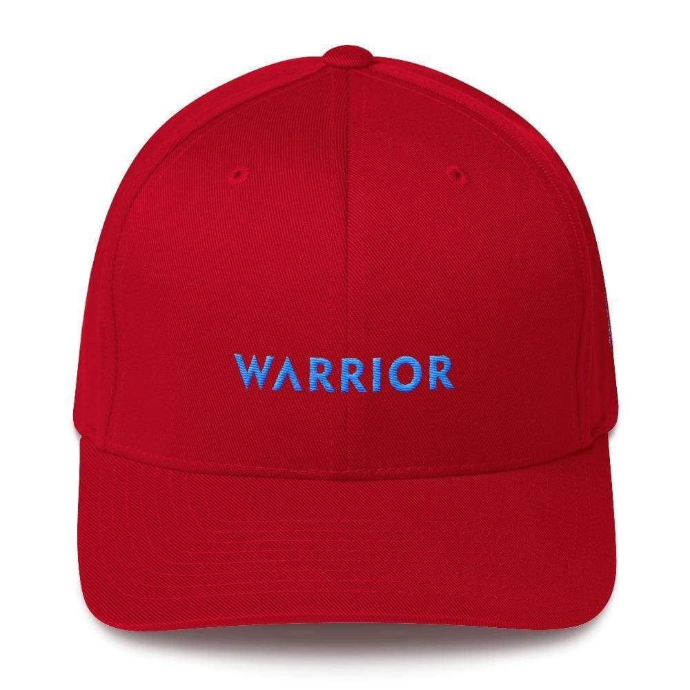 Prostate Cancer Awareness Hat With Warrior & Light Blue Ribbon On The Side - S/m / Red - Hats