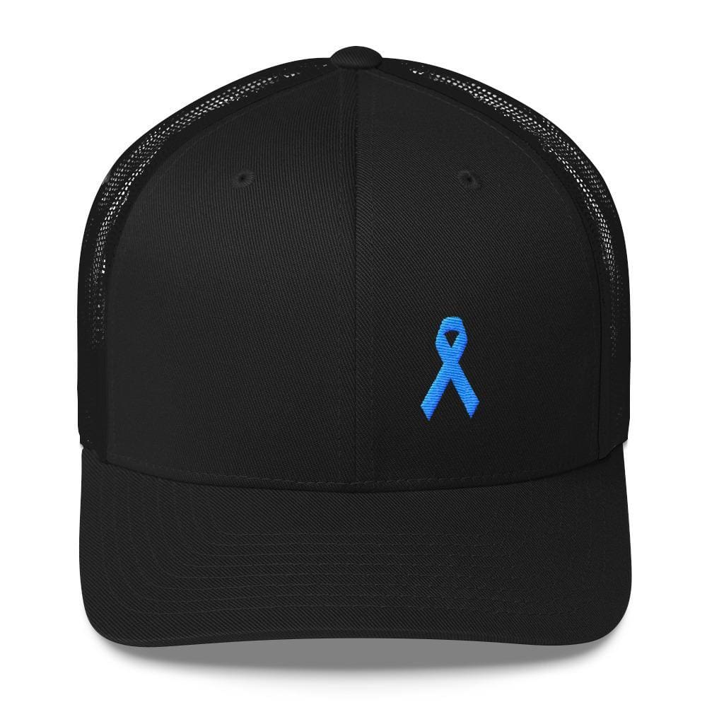 Prostate Cancer Awareness Snapback Trucker Hat with Light Blue Ribbon - One-size / Black - Hats
