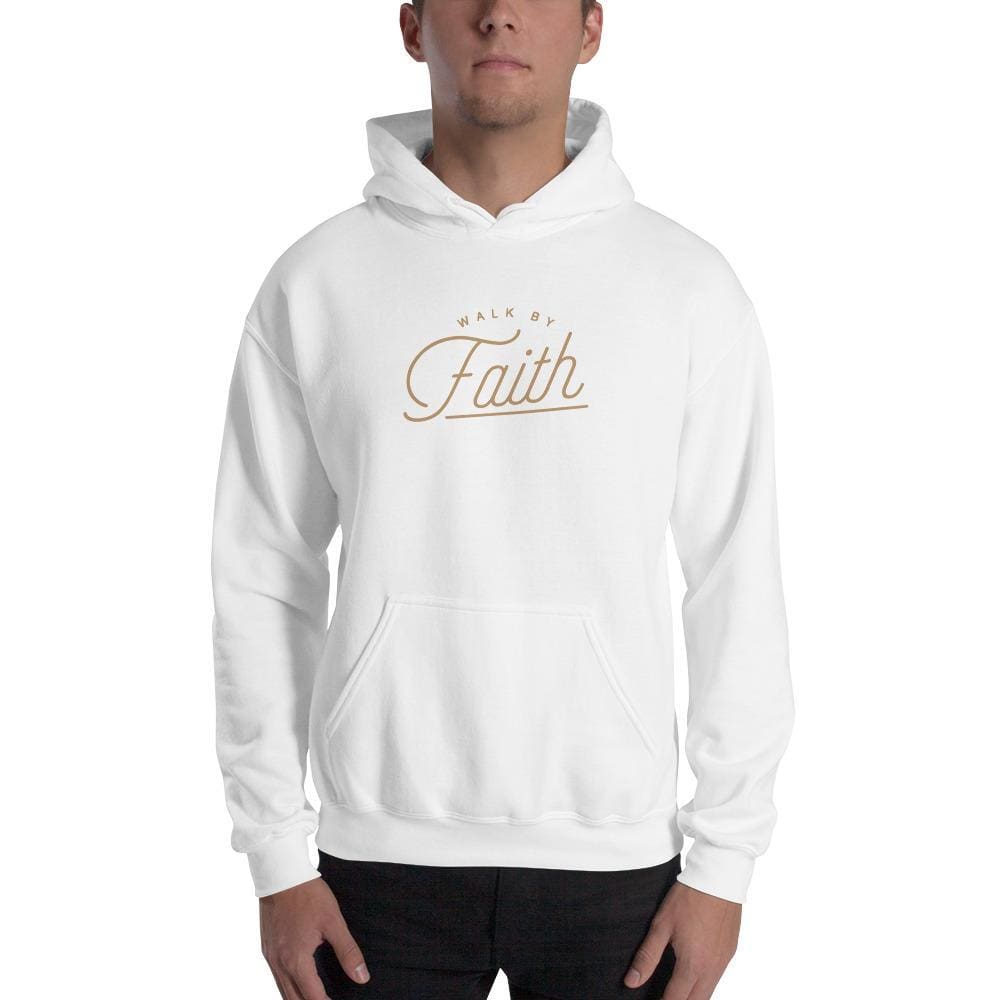 Walk by Faith Christian Hoodie Sweatshirt - S / White - Sweatshirts
