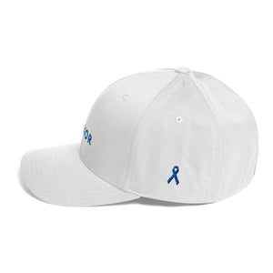 Warrior & Colon Cancer Awareness Fitted Twill Baseball Hat With Dark Blue Ribbon - Hats