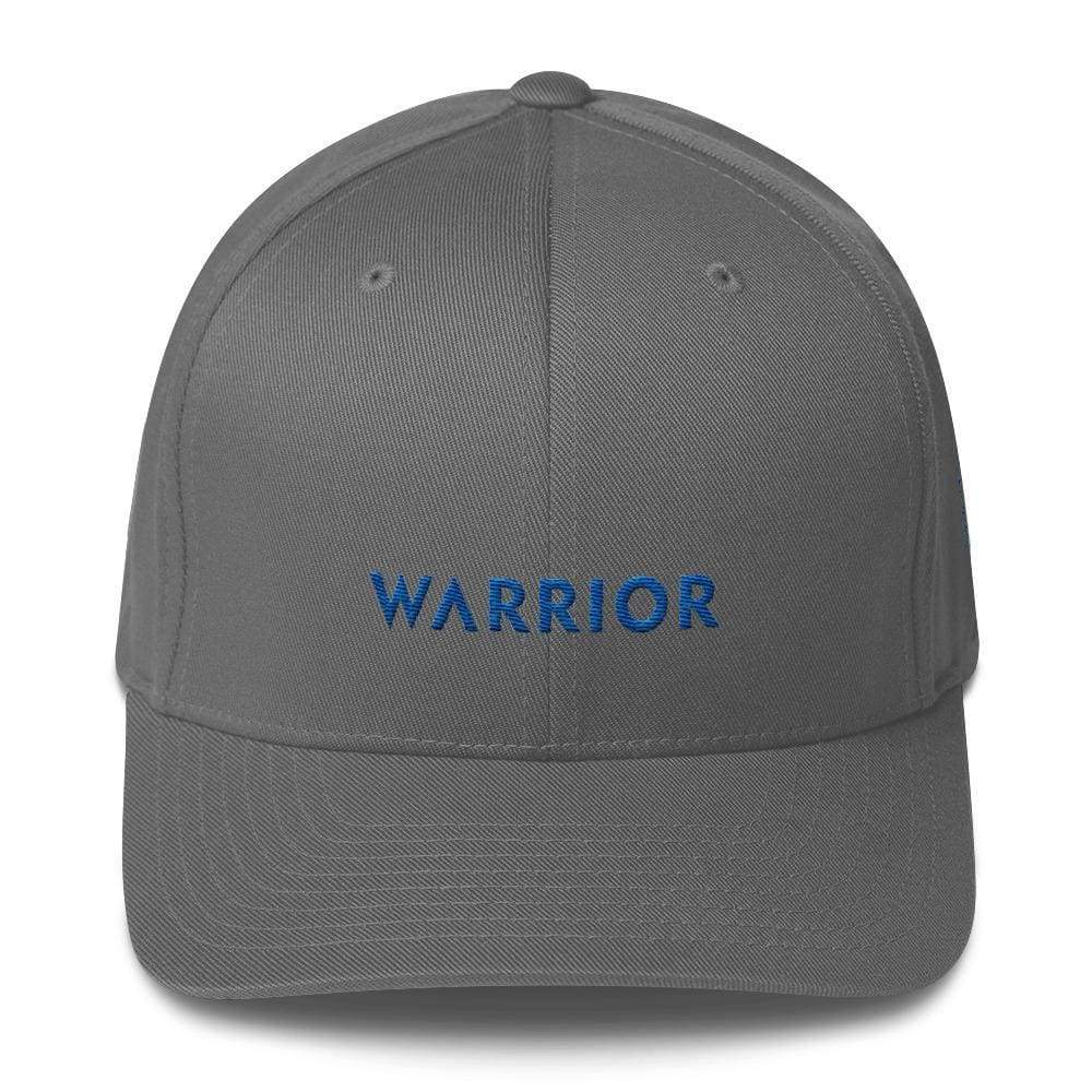 Warrior & Colon Cancer Awareness Fitted Twill Baseball Hat With Dark Blue Ribbon - S/m / Grey - Hats