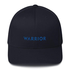 Warrior & Colon Cancer Awareness Fitted Twill Baseball Hat With Dark Blue Ribbon - S/m / Dark Navy - Hats